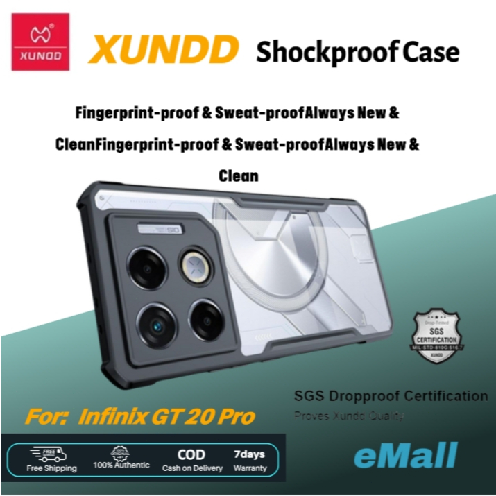 Xundd เคส ใช้สำหรับ Infinix GT 20 Pro Case Infinix GT 20 Pro เคสป้องกันการกันกระแทก วัสดุTPU+ฝาหลังอะคริลิคใส