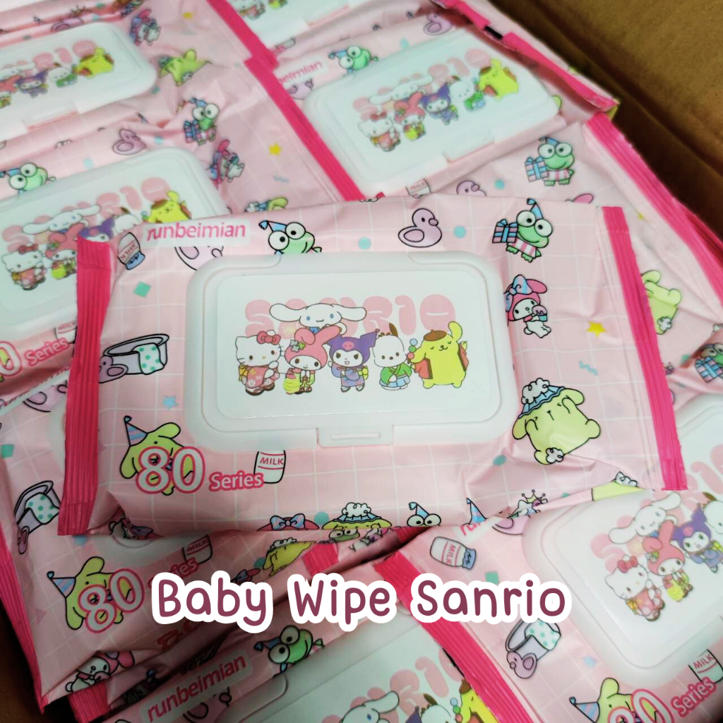 ทิชชู่เปียก ซานริโอ้ ห่อเล็ก  เนื้อผ้านุ่ม ไม่มีแอลกอฮอล์ มีฝาปิด