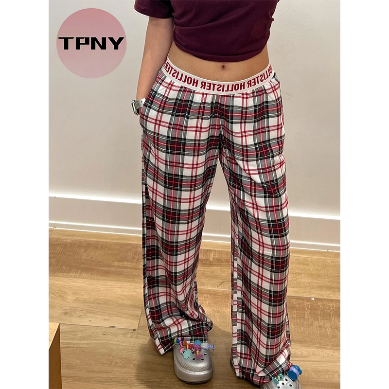[TPNY]กางเกง Loungewear สไตล์ฤดูร้อนลายสก๊อตเรียบง่ายฝรั่งเศส