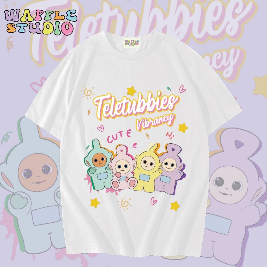 [ ส่งฟรี   ] WS1504 เสื้อยืดโอเวอร์ไซส์ เสื้อยืดเกาหลี ผ้าคอตตอน 100% เสื้อยืด Teletubbies เทเลทับบี้ WAFFLE STUDIO
