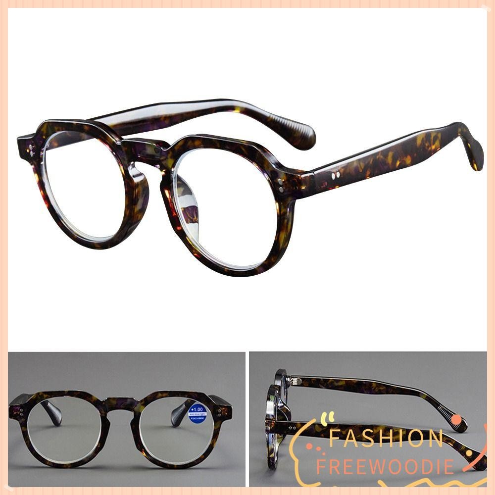Freewoodie แว่นอ่านหนังสือป้องกันแสงสีฟ้า, ป้องกันดวงตาแว่นตาสายตายาววินเทจ, แบบพกพาหรูหราสีฟ้าปิดกั้นแว่นตาแสงเบาสําหรับผู้ชายผู้หญิง