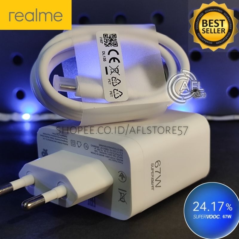 1 ชุดเครื่องชาร์จ REALME 67W Usb Type C SUPER VOOC DART Realme 12 11 10 9 Pro Plus/ C65/ C67/GT Master/GT Neo/Narzo Original SuperDart 67 วัตต์