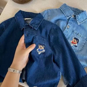 ✅พร้อมส่ง  เสื้อคลุมแขนยาวลูกชาย ปักหมี ผ้ายีนเทียม(ไม่ใช่ยีนส์แท้) หล่อเท่ห์สุดๆ