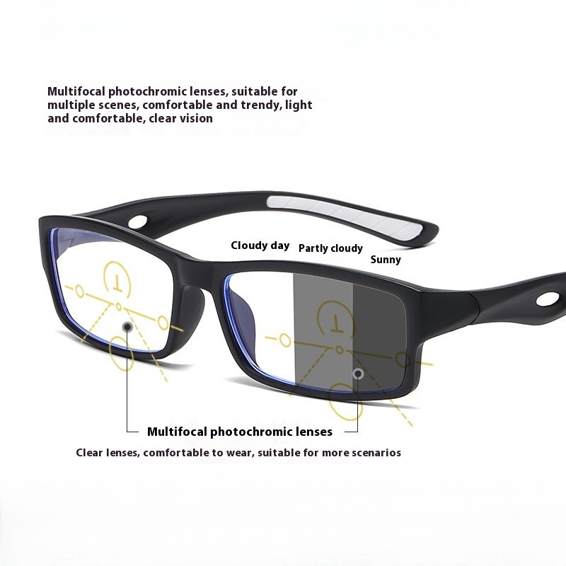 (+0~+400) แว่นสายตายาว โฟโตโครมิก แว่นอ่านหนังสือเปลี่ยนสีหลายโฟกัสและระยะทางผู้สูงอายุแว่นอ่านหนังสือแบบใช้คู่,