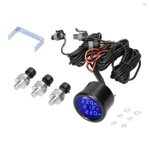 เครื่องวัดความดันอากาศท้องถิ่นจอแสดงผลสามความดันอากาศ Guage LED Digital Air Suspension Gauge 0-220PSI พร้อมเซ็นเซอร์ 1/8NPT 3 ชิ้น