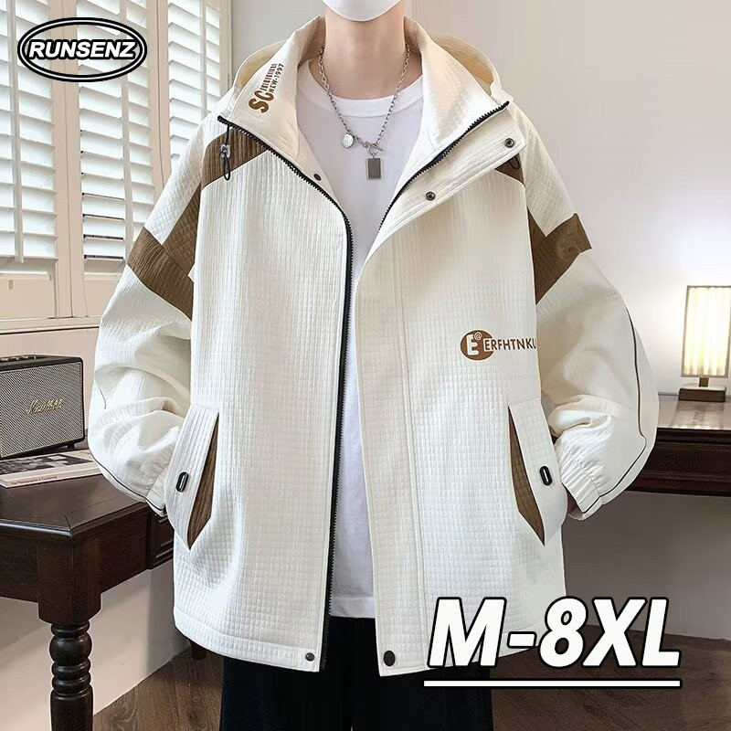 ม-8เอ็กแอล เกาหลีแฟชั่นลายแจ็คเก็ตผู้ชายระดับไฮเอนด์สบายๆหลวมแขนยาวเสื้อขนาดบวก