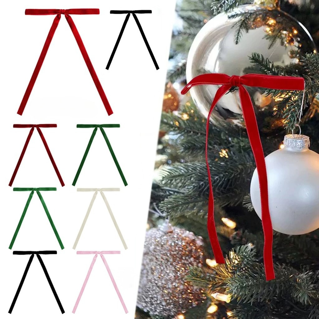 6/12PCS Christmas Bows เครื่องประดับต้นคริสต์มาสสําหรับพวงหรีดกํามะหยี่ริบบิ้น Bows ตกแต่ง