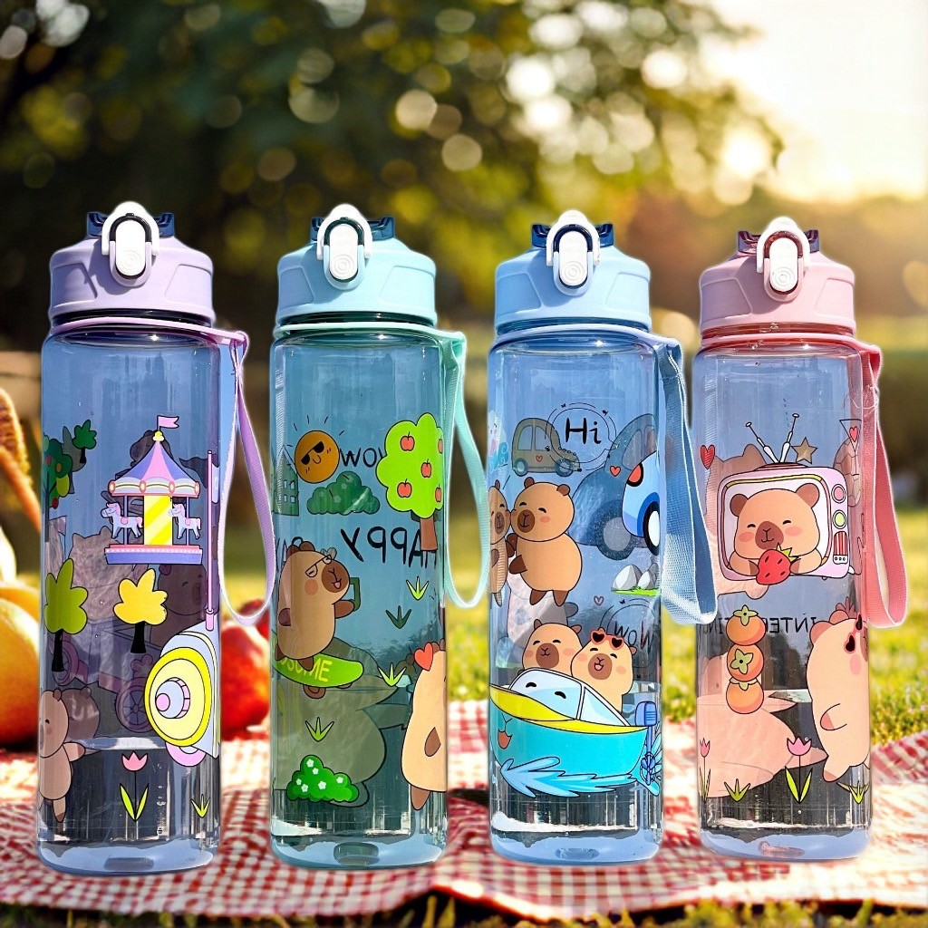 ขวดน้ําพลาสติก ความจุขนาดใหญ่ 650 มล. พร้อมสายคล้องแขน และหลอด แบบพกพา ไร้ BPA