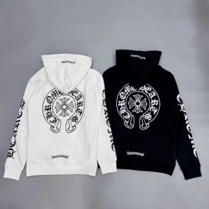 Chrome Hearts Chrome Hearts สันสกฤต Dark Pattern LOGO Horseshoe Print Cross Hooded Men Women Zipper Jacket