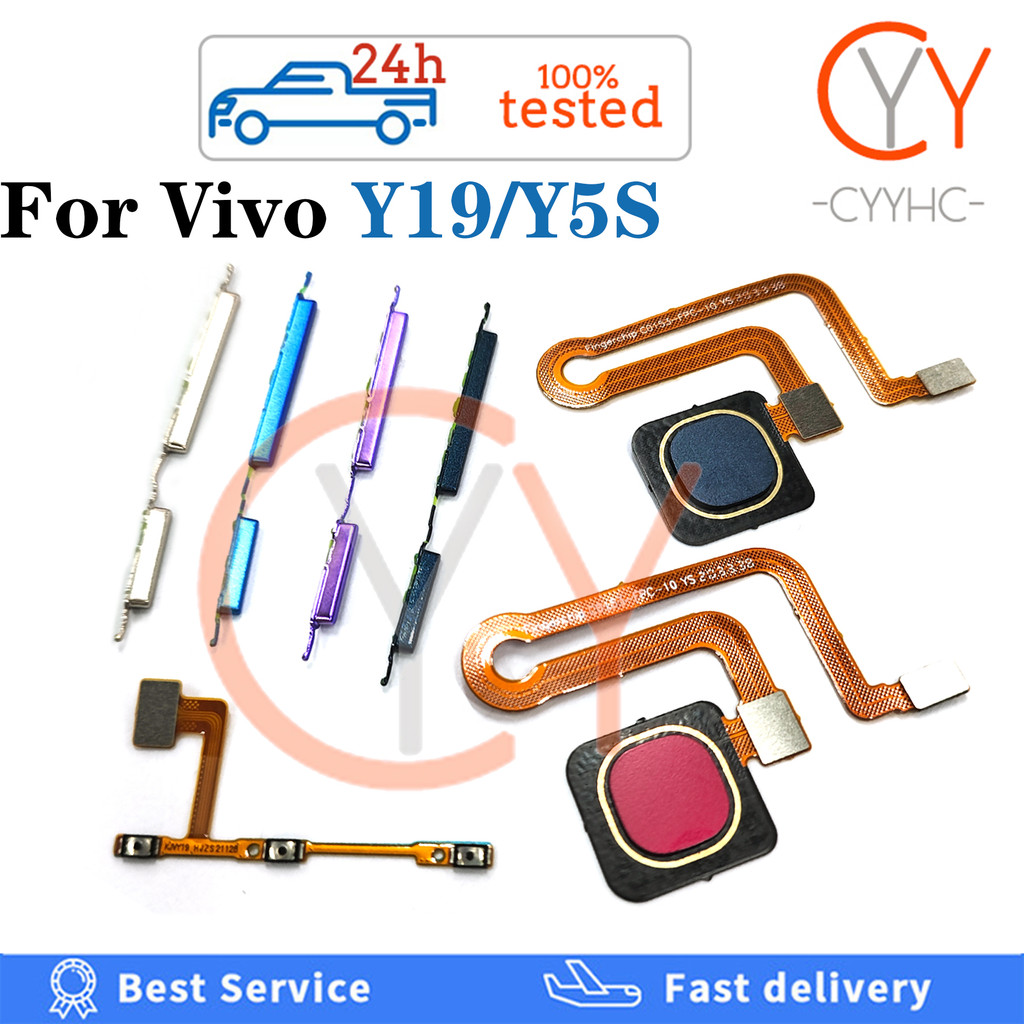 พร้อมฟังก์ชั่นลายนิ้วมือสําหรับ Vivo Y19 / Y5S ปุ่มบ้านเครื่องสแกนลายนิ้วมือเซ็นเซอร์กลับปุ่มปรับระดับเสียงสวิตช์ไฟเปิดปุ่ม Flex Cable
