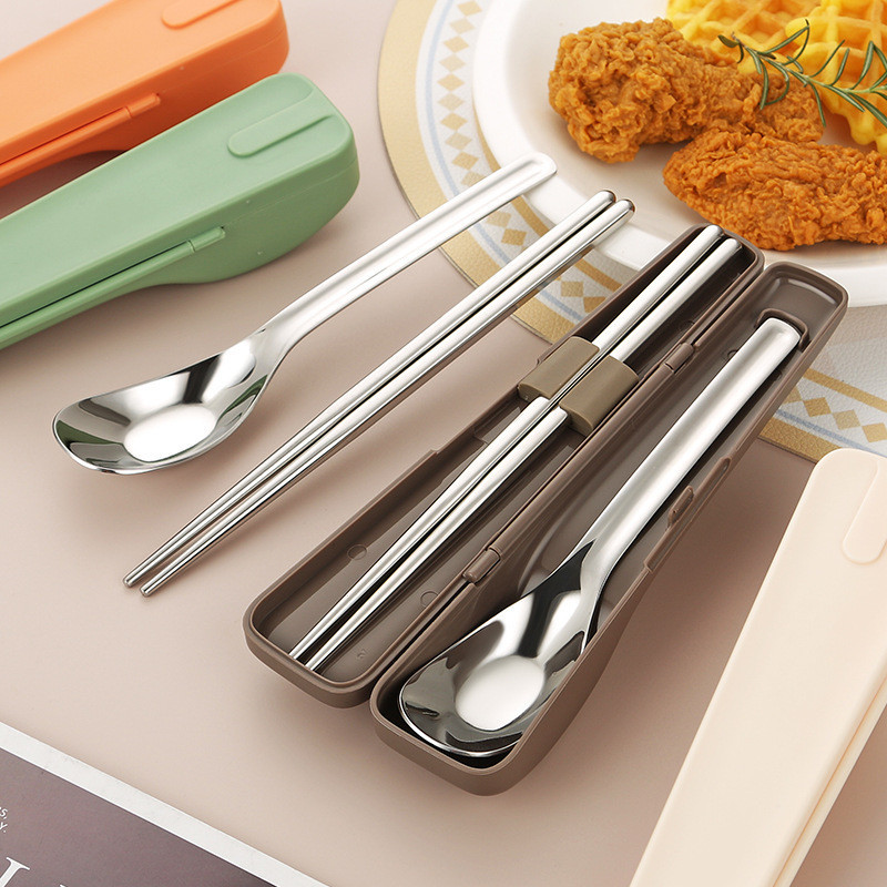 Oukeai ญี ่ ปุ ่ นแบบพกพาชุด 304 สแตนเลส Ingot ช ้ อนตะเกียบ 2 ชิ ้ นชุดนักเรียนกลางแจ ้ ง Travel Tableware