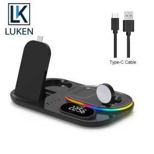 ลูเคน ที่ชาร์จไร้สายพร้อมนาฬิกาปลุกไฟกลางคืนสําหรับ ไอพีเอช 3 ใน 1 สถานีชาร์จเร็วสําหรับแท่นชาร์จนาฬิกา แอป