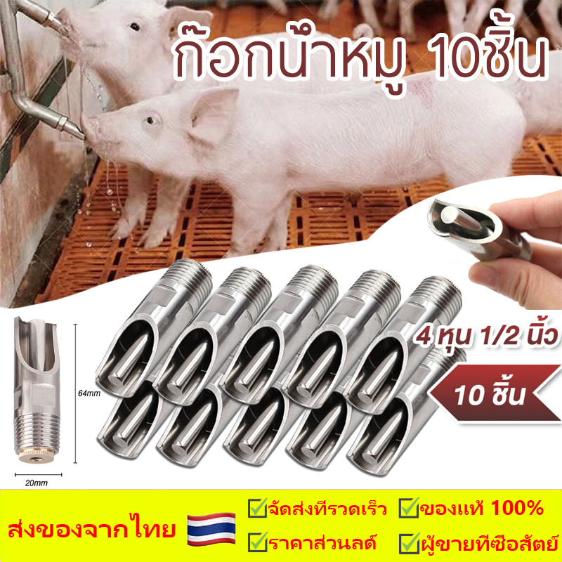 ก๊อกน้ำหมู 1ชุด10 ชิ้น ก๊อกหมู สแตนเลสแท้ ทองแดง ขนาด 4 หุน (1/2 นิ้ว) จุ๊บหมู จุกดูดน้ำหมู