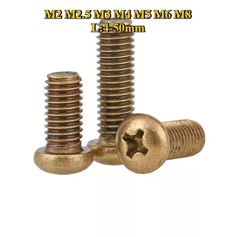 น็อต สกรู หัวกลม หัวแพน แฉกทอง เหลือง เกลียวมิล หยาบ M2-M2.5-M3-M4-M5-M6-M8an Head Phillip Machine Screw brass