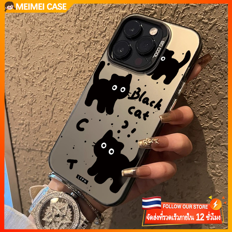 COD ใช้ได้ iphone 11 13 12 14 15 Pro MAX 8 7 Plus X XR XSMAX SE เคสโทรศัพท์มือถือคู่การ์ตูนแมวดำเครื่องหมายคำถามน่ารัก