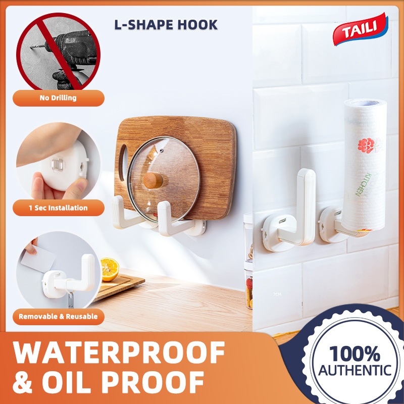 TAILI กาวฟรีตะขอแขวนผนังห้องน้ําห้องครัวสํานักงานไม่เจาะตะขอแขวนสําหรับผ้าขนหนูกระเป๋ากุญแจเสื้อปรับแร็ค ล-รูปร่าง