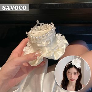 Savoco หมวกเค้กน่ารักวันเกิด Headwear สาวสีชมพูโบว์แถบคาดศีรษะสําหรับอุปกรณ์เสริมผมหญิง SC092