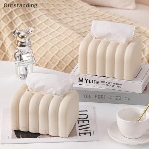 ที่ใส่กล่องทิชชู่ทรงขนมปังพลาสติกสีเบจโดดเด่นสี่เหลี่ยมผืนผ้าหน้าทนทานใช้งานง่ายตกแต่งบ้านและห้องนั่งเล่นดีไซน์เรียบง่ายใ