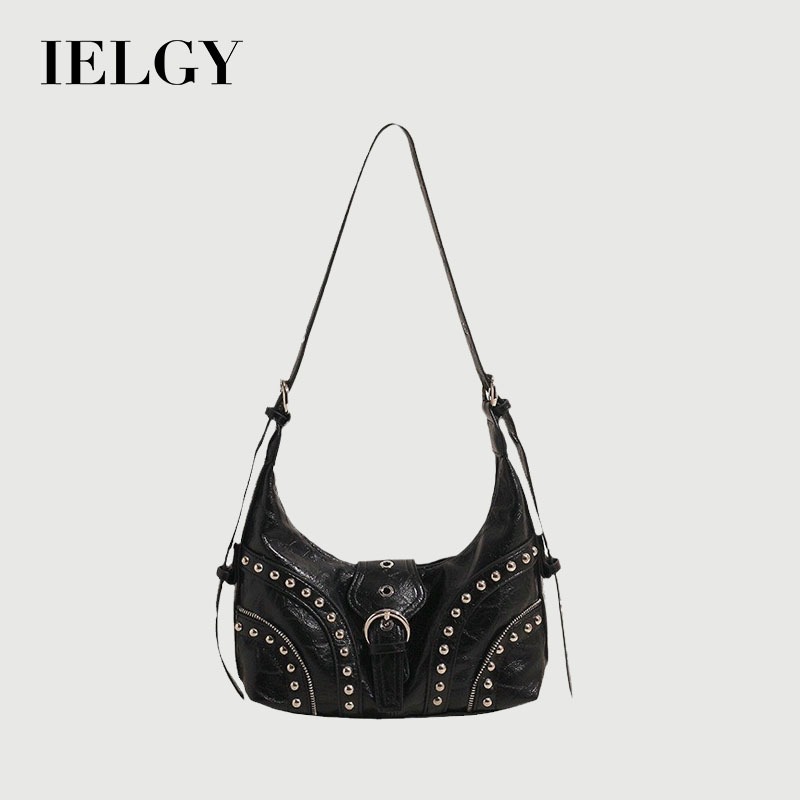 IELGY Retro Unique Hot Girl Rivets Commuter All-Match One-Shoulder Messenger Underarm Dumpling Bag