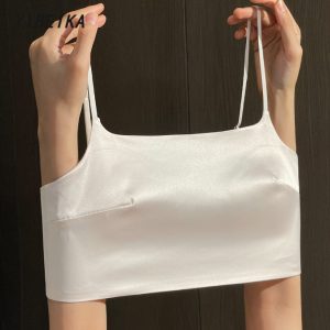 ชุดชั้นในสตรีซาตินหลอดด้านบนสไตล์ไม่มีรอยต่อฝรั่งเศสน้ําหนักเบาบางสายคล้องไหล่เซ็กซี่ลึก ยู สวยกลับ ชุดชั้นใน