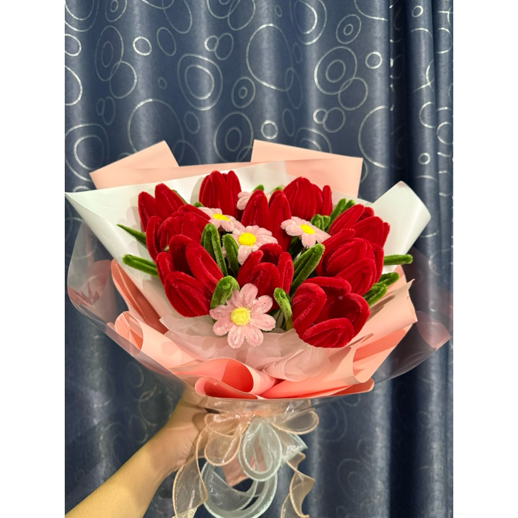 ช่อดอกทิวลิป ช่อดอกไม้จากลวดกำมะหยี่