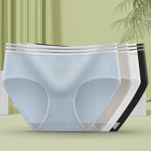 กางเกงในมาใหม่ นักเรียนหญิง เวอร์ชั่นเกาหลี สบายตัว สูงปานกลาง. เซ็กซี่และน่ารักขนาดบวก  ลายริ้ว CR Store168