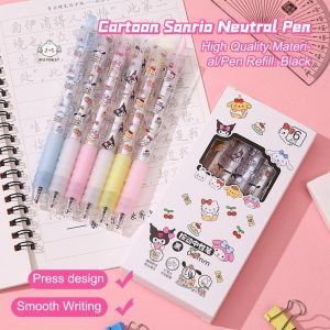 {maybest} 6 ชิ้นการ์ตูน Sanrio การเขียนปากกา Kawaii Kuromi Hello Kitty Quick Drying ปากกาเจลกด Neutral ปากกานักเรียนเครื่องเขียนของขวัญ {TH}