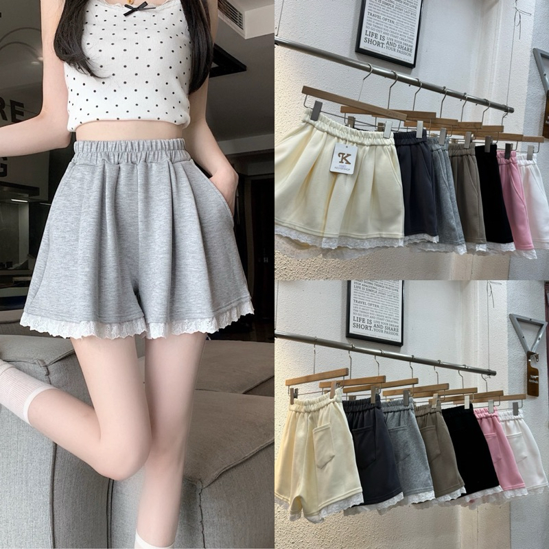 lady_jeans#619(K) พร้อมส่ง✅ กางเกงขาสั้น แต่งระบายลูกไม้ มีกระเป๋าหลัง