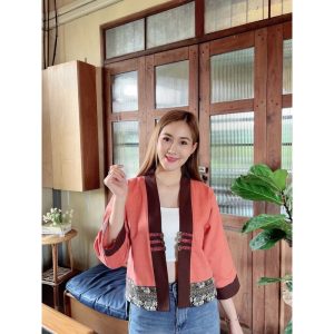 เสื้อคลุมสีพื้นผ้าฝ้ายเยื่อไผ่แต่งทอลายช้างรับฤดูหนาว ❄️❄️❄️