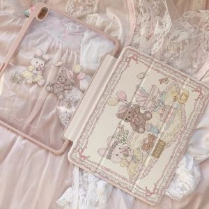 ขายร้อน! F & X iPad เคสป้องกันตั้งแคมป์หมีกระต่ายสำหรับ ipadpro2024เคสป้องกัน air6/5/4หมุน7/8/9อะคริลิค13นิ้ว