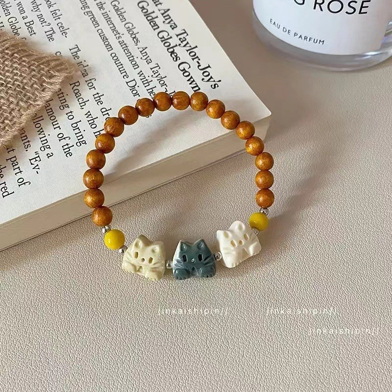 ชิฮวา✨น่ารักสามสีแมวเมาส์สร้อยข้อมือลูกปัดหญิงซอกออกแบบรู้สึกใหม่จีนเซนของขวัญที่เรียบง่ายแห่งชาติอินเทรนด์สร้อยข้อมือโอนเงินสร้อยข้อมือเรี