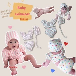 ชุดว่ายน้ําเด็กผู้หญิง Summer Baby Pink Striped Split ชุดว่ายน้ําป้องกันคลอรีนและครีมกันแดด