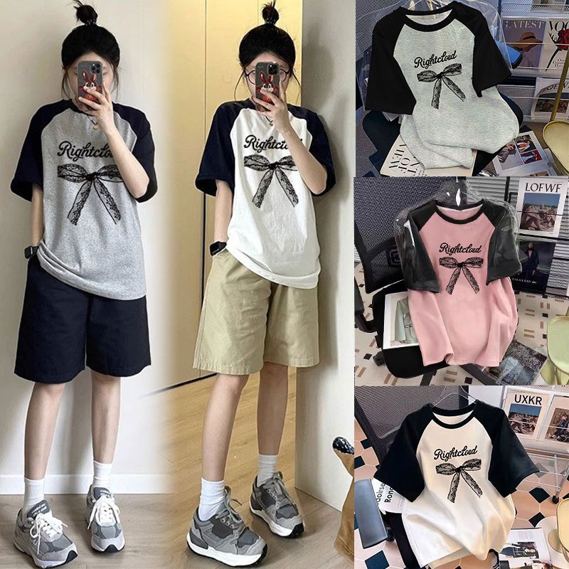 เสื้อยืดสวยๆผู้หญิงที่กําลังฮิต oversize เสื้อผ้าสาวอวบสไตล์ญี่ปุ่นน่ารัก แฟชั่นเกาหลี เสื้อโอเวอร์ไซส์สตรีทสีทูโทนม้าก