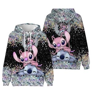 Disney Stitch Hoodies ผู้หญิง Harajuku Pullovers น่ารัก Kawaii Casual Tops O-คอ Angel พิมพ์ Hooded เสื้อกันหนาวแขนยาว