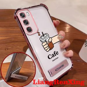 FOR เคส Case for oppo reno12 pro 5g reno 12 5g 2024 phone casing Softcase Silicone shockproof Cover new design with holder clear aesthetic Coffee SJCBKF01