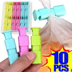 10ชิ้นคลิปปิดผนึกอาหาร-ขนมขบเคี้ยวห่อถุงฤดูใบไม้ผลิหนีบ-นํามาใช้ใหม่ครัวองค์กรปิดผนึกหนีบ