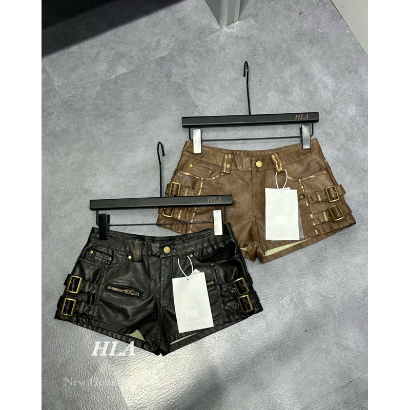 กางเกงขาสั้นหนังขาสั้น พร้อมเข็มขัด 2 สี ดํา น้ําตาล ทํา โดย การควบคุมคุณภาพ