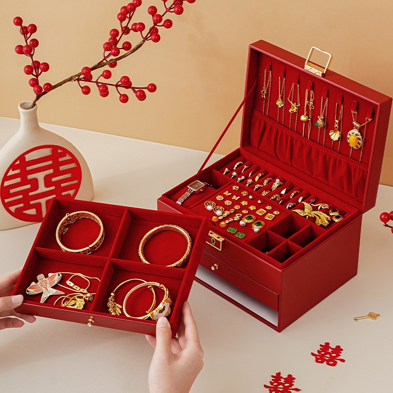 Casegrace ขนาดใหญ่กล่องเครื่องประดับงานแต่งงานลิ้นชัก Jewellery กล่องล็อคและกุญแจฝุ่นสําหรับ Eearring แหวนสร้อยคอนาฬิกาเครื่องประดับกล่องสําหรับงานแต่งงาน