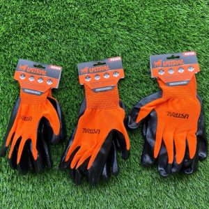 ถุงมือเคลือบยาง มีสีดำ-สีส้ม ขนาด 8,9,10 นิ้ว แพ็ค  1 คู่ ความทนทานต่อการขาด เสียดสีได้สูง