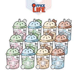 ELFEN (เอลเฟ่น) เทปลบคำผิด รุ่น BUBBLE TEA ยาว 6 เมตร แบบกดเก็บหัวได้ ( 12 ชิ้น  / กล่อง คละสี )