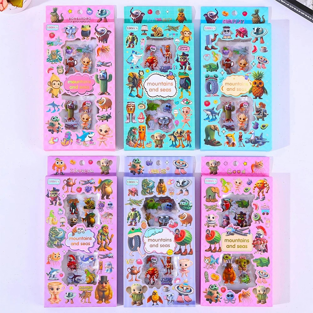 สติ๊กเกอร์100psc 338 สุ่มลายทุงทุง  สติ๊กเกอร์PVC  ลายน่ารัก สติกเกอร์ติดสมุดโน๊ต ตกแต่งเคสมือถือ กระเป๋า DIY
