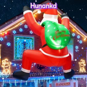 HUAN ซานต้าเป่าลม , ไฟ LED 3.5/6FT ของตกแต่งเป่าลมคริสต์มาส, ของเล่นเป่าลม Lean Out Design ถุงของขวัญของเล่นโมเดลเป่าลม แซนต้าเป่าลม 