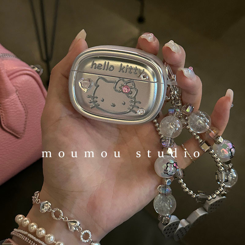 Huiwanju ประณีต kt แมวสําหรับ apple bluetooth น่ารัก AirPods 2 เคสป้องกันสาว cat pro chain