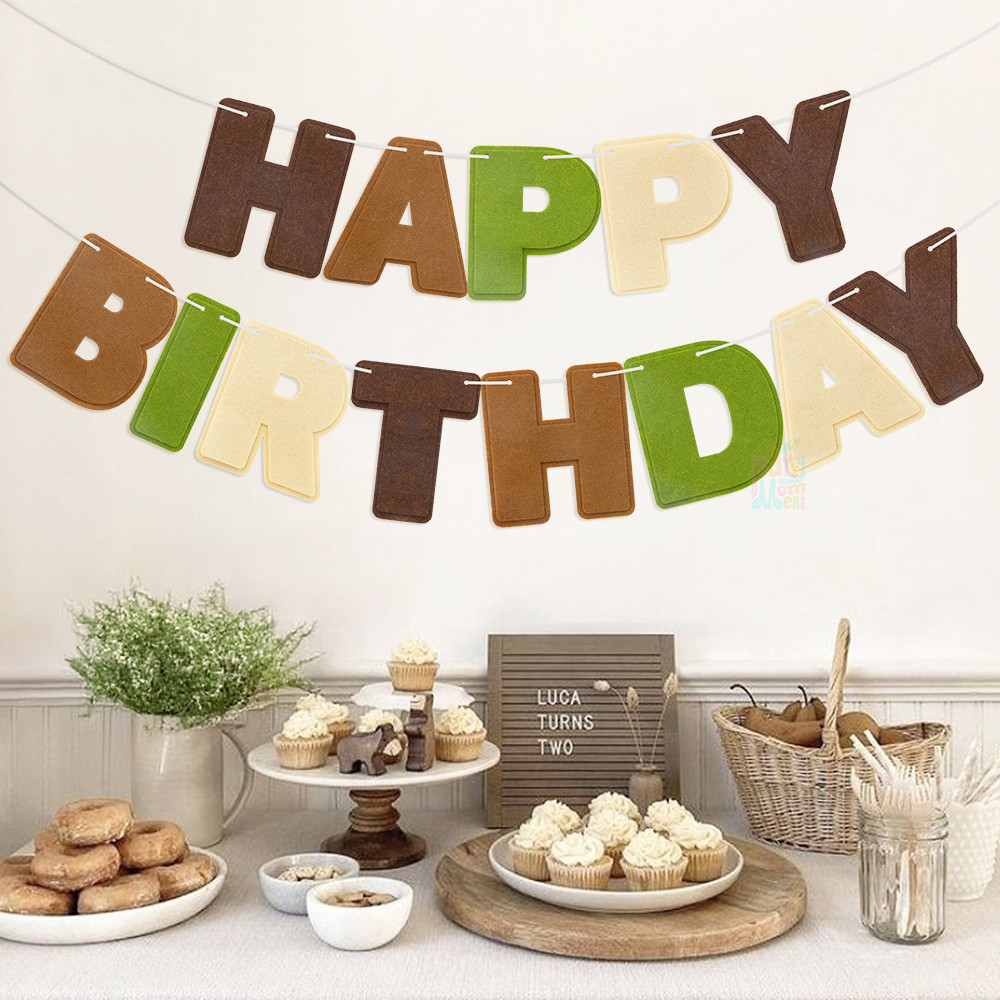 1เซ็ต ปราชญ์ สีเขียวสีน้ําตาลกาแฟสุขสันต์วันเกิดรู้สึกแบนเนอร์ผ้าแบนเนอร์สําหรับธีมโบโฮอุปกรณ์ตกแต่งงานเลี้ยงวันเกิด