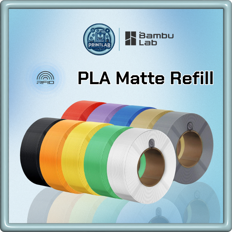 Bambu Lab PLA Matte เส้นพิมพ์ 3D ผิวด้านพรีเมียม พร้อมแกนม้วน/รีฟิล – ลดรอยชั้น สำหรับ AMS A1 X1 P1