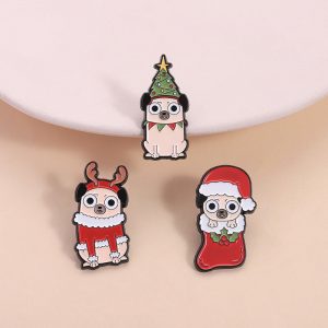 เข็มกลัดสุนัขการ์ตูนน่ารัก สำหรับวันคริสต์มาสและเทศกาล ทำจากโลหะ ใช้ตกแต่งเสื้อผ้าหรือมอบเป็นของขวัญให้เพื่อน