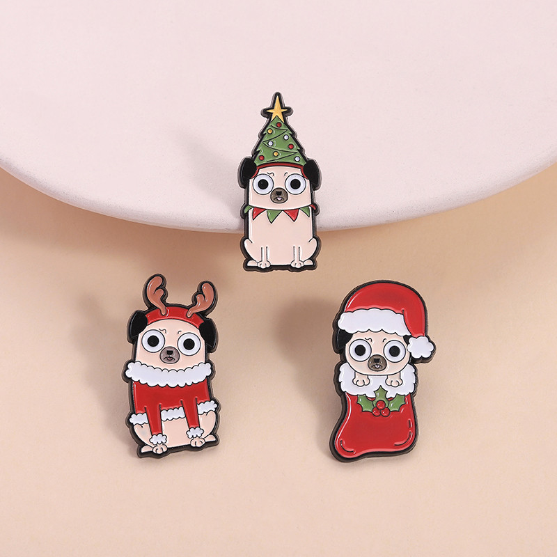 เข็มกลัดสุนัขการ์ตูนน่ารัก สำหรับวันคริสต์มาสและเทศกาล ทำจากโลหะ ใช้ตกแต่งเสื้อผ้าหรือมอบเป็นของขวัญให้เพื่อน
