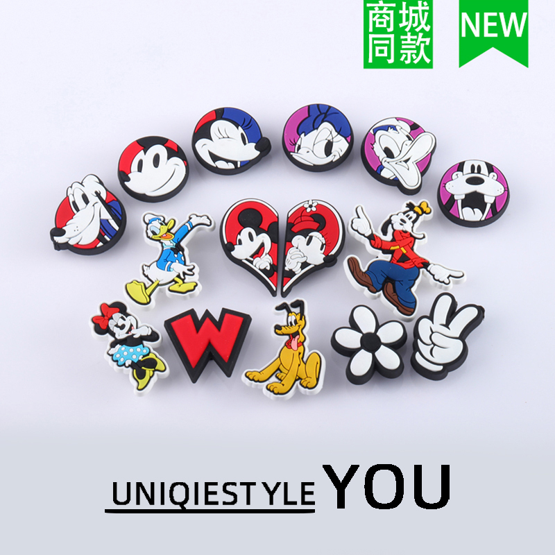 รองเท้าหัวเข็มขัดพีวีซี สไตล์การ์ตูนดิสนีย์ มิกกี้เมาส์ ตกแต่งลายดอกไม้