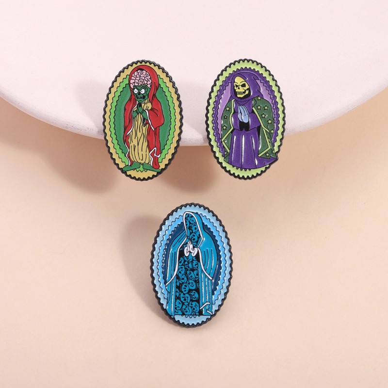 เข็มกลัดภาพแม่มารีย์แบบโกธิก สำหรับฮัลโลวีนและงานศิลปะแฟนตาซี พร้อมเคลือบที่สวยงาม ของขวัญที่เหมาะสำหรับคนรักศิลปะและความสยองขวัญ