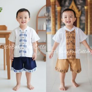 ชุดเด็กผู้ชายคอจีนลายช้าง
